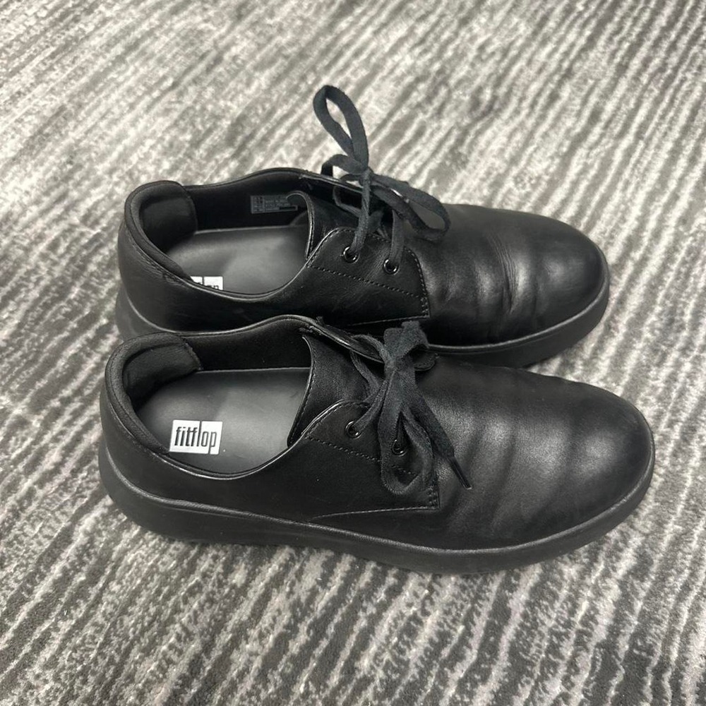 FitFlop Womens Black Leather Lace Up Shoes FH3-090 Comfort Oxfords Size 7